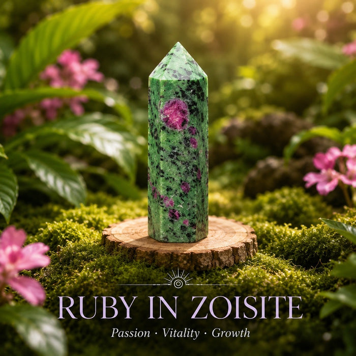 Ruby in Zoisite crystal point