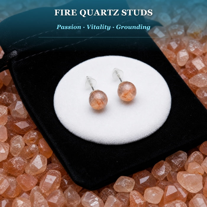 Pair of round fire quartz stud earrings