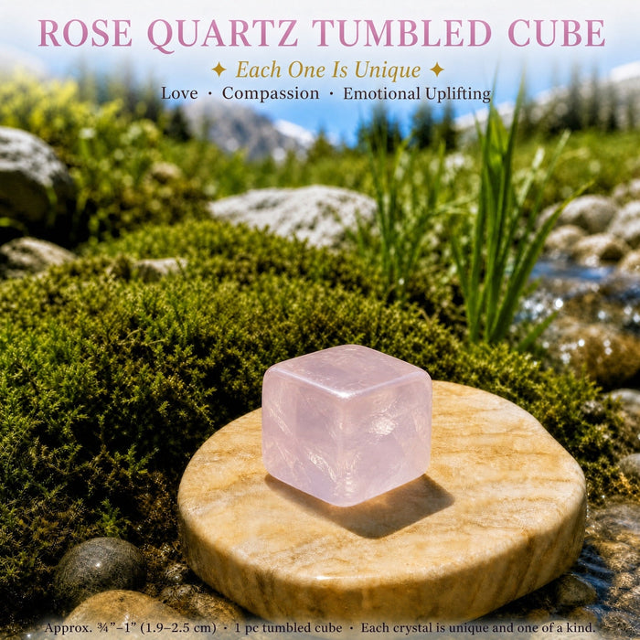 Pale pink rose quartz tumbled cube