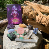 🌙13 Crystals Sacred Feminine Crystals & Oracle Cards - Velvet Pouch Set - PLUS BONUS GIFT - 1 DAY SPECIAL - FREE Velvet Gridding Cloth