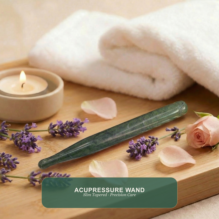 Slim tapered nephrite jade acupressure wand
