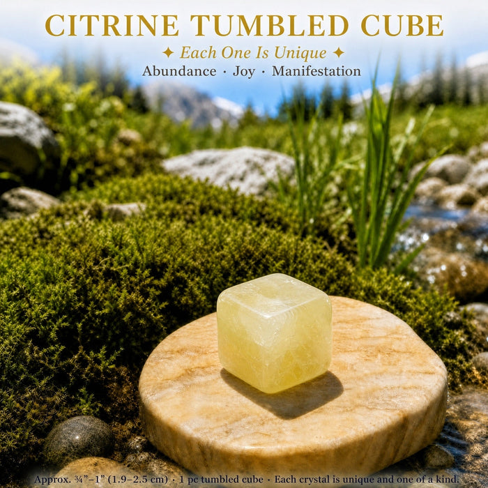 Pale yellow citrine tumbled cube