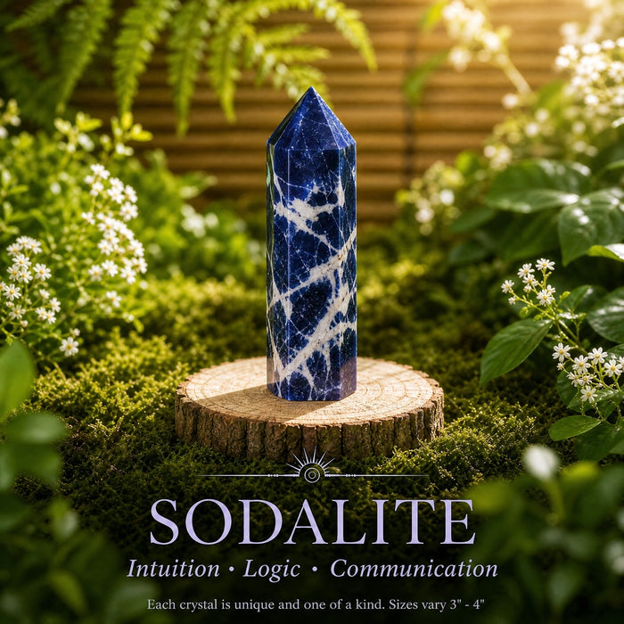 Royal blue sodalite generator point with white veins