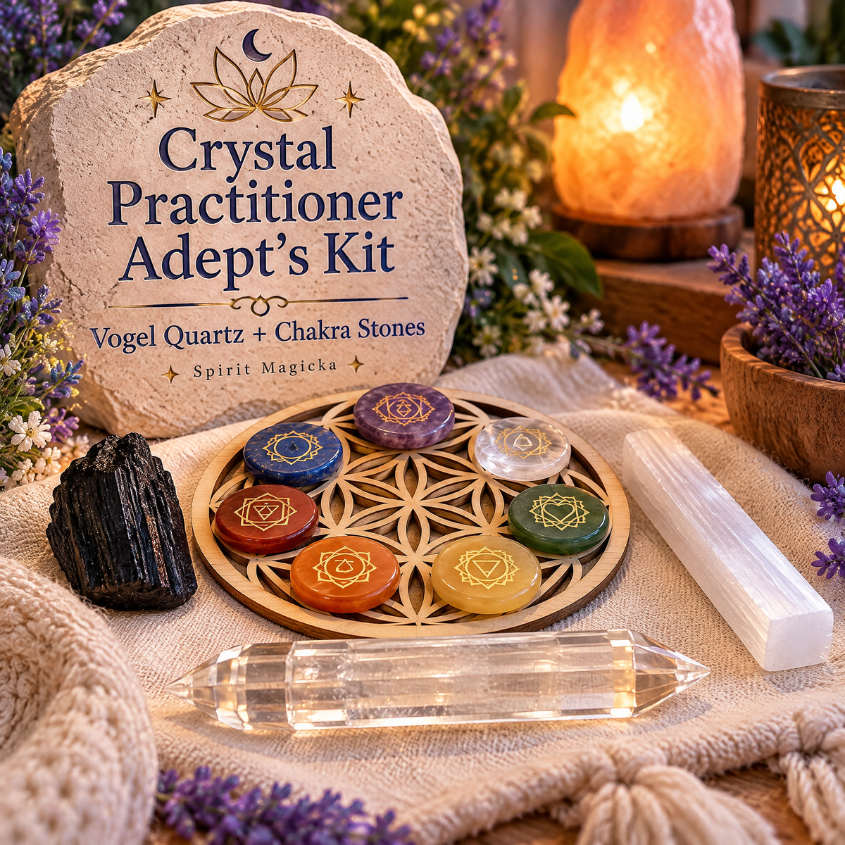 Crystal Practitioner Adept’s Kit - Vogel Quartz + Chakra Stones | Spirit Magicka