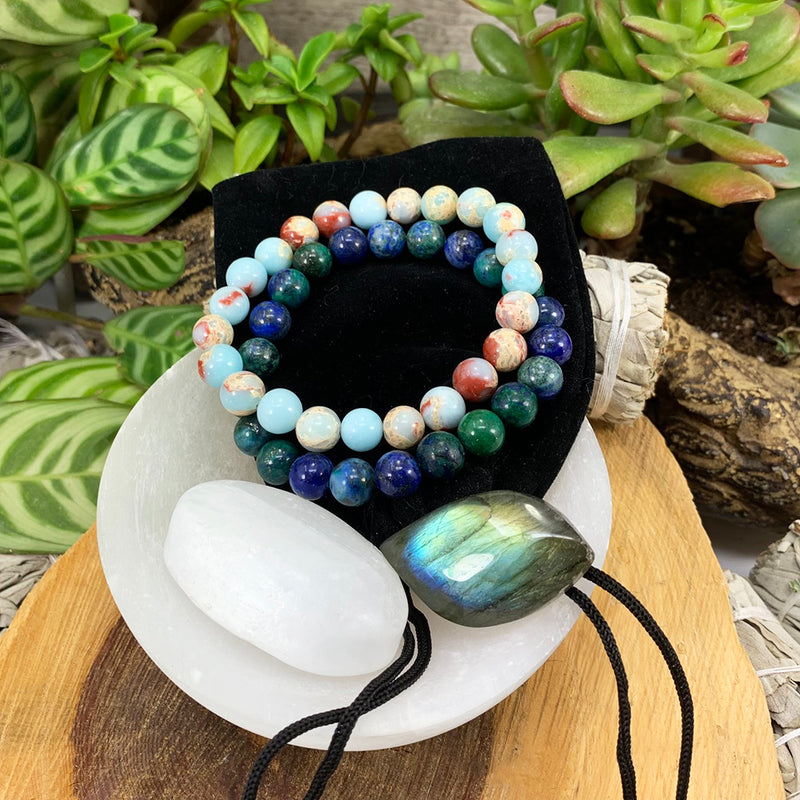 Hals Chakra Mala armbåndsett🌈