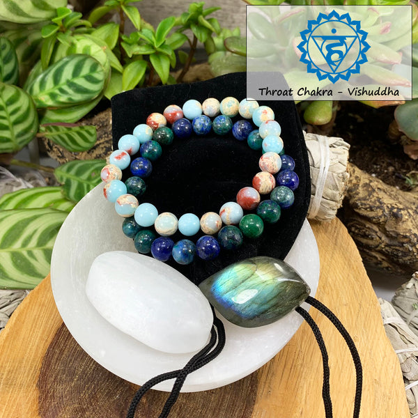 Conjunto de pulseira Chakra Mala da garganta🌈