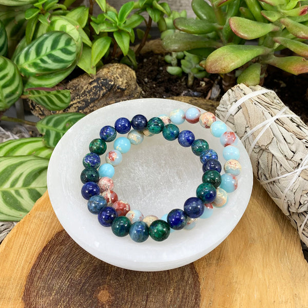 Keelchakra Mala-armbandenset🌈