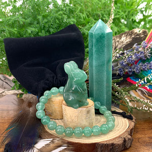 Spirit of Renewal – Green Chalcedony Rabbit Totem Set