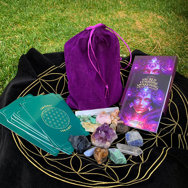 🌙13 Crystals Sacred Feminine Crystals & Oracle Cards - Velvet Pouch Set - PLUS BONUS GIFT - 1 DAY SPECIAL - FREE Velvet Gridding Cloth