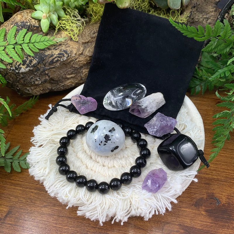 Conjunto de bolsa protectora de pulsera Obsidiana Mala