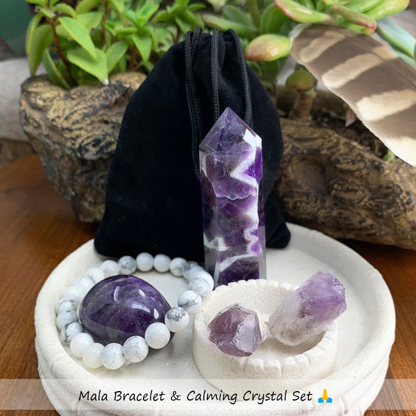 KOSTENLOSES GESCHENK! Amethyst-Kristall-Set (Ruhe) + Mala-Armband (nur Versandkosten zahlen)