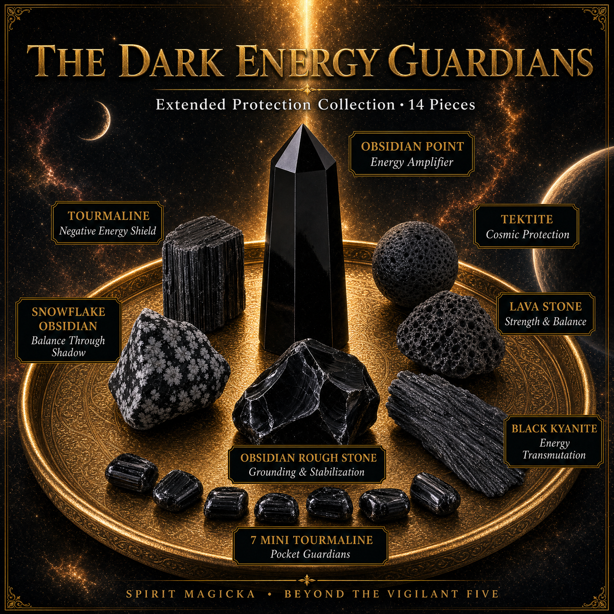 Conjunto de 16 peças de pedras guardiãs de energia escura 👉 40% de desconto