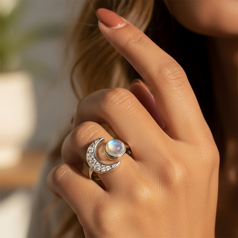 Z ARRON DESIGN Serenity Mondstein Kupferdraht-Anhänger-Halskette