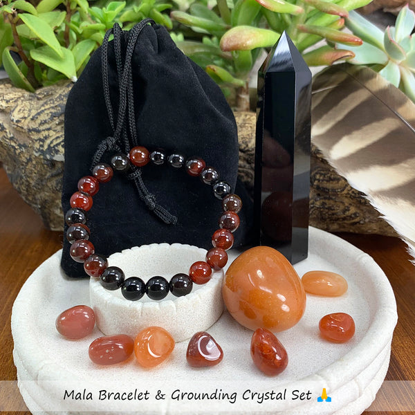 Conjunto de pulsera Mala y cristal de puesta a tierra 🙏