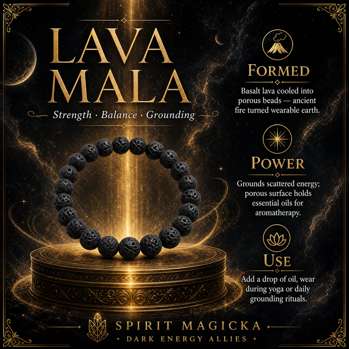 Lava stone mala of round, porous black volcanic beads