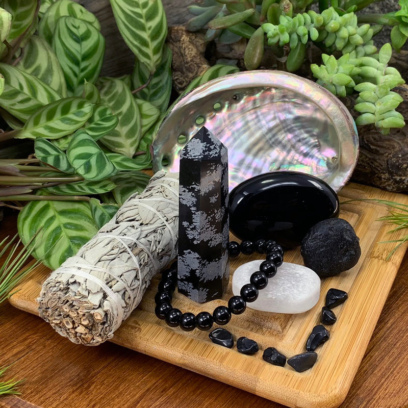 Protection Crystals + Sage + Abalone Shell Smudging Set