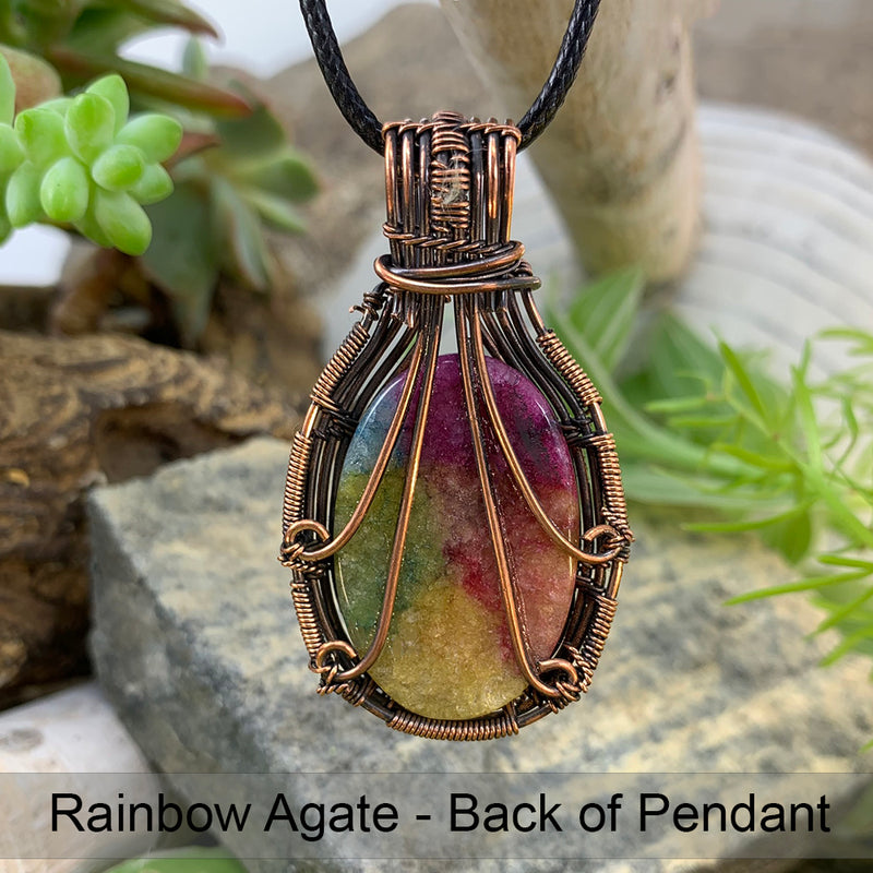 Harmony Rainbow Agate Copper Wire Pendant Necklace
