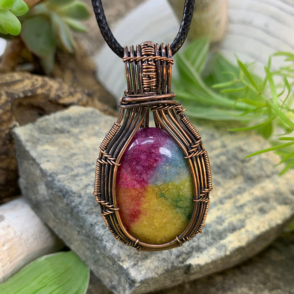 Harmony Rainbow Agate kobbertråd anheng halskjede