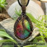 Rainbow Agate Copper Wire Pendant Necklace