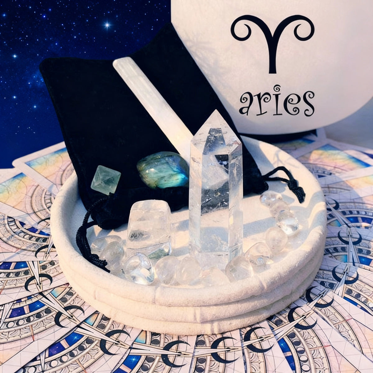 ♈ Væren - 21. mars - 19. april - Zodiac Crystal Fusion-sett med veske