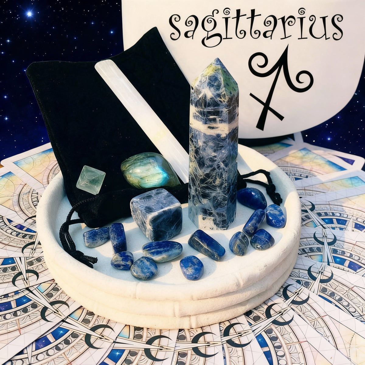 ♐ Sagitario - 22 de noviembre - 21 de diciembre - Conjunto de fusión de cristales del zodíaco con bolsa