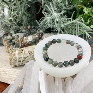 Pulseira Mala African Bloodstone com bolsa de veludo