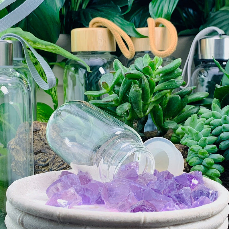 WWW - PRICING - Rough Amethyst Gemstones Pod Crystal Water Bottle - water