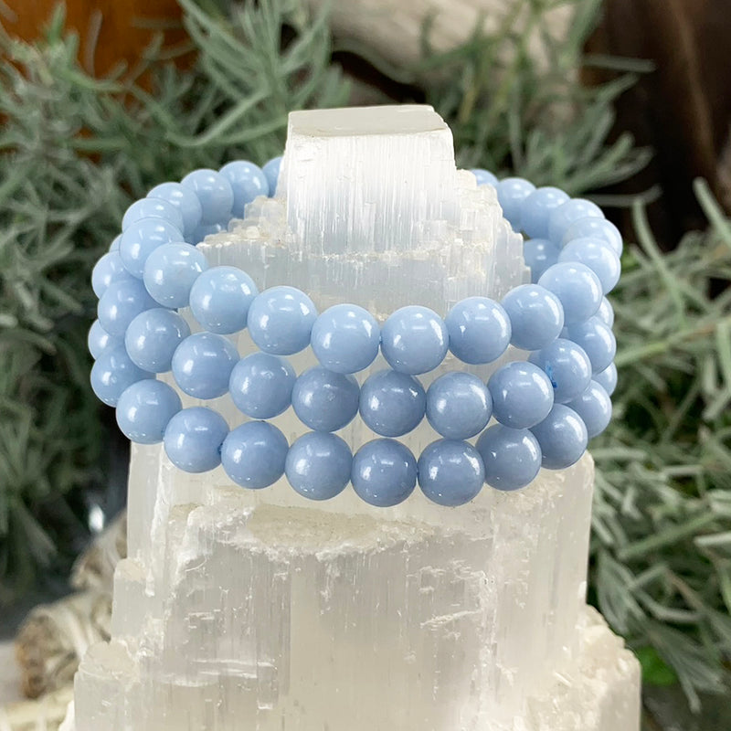 Mala Angelite Bracelet With Velvet Pouch