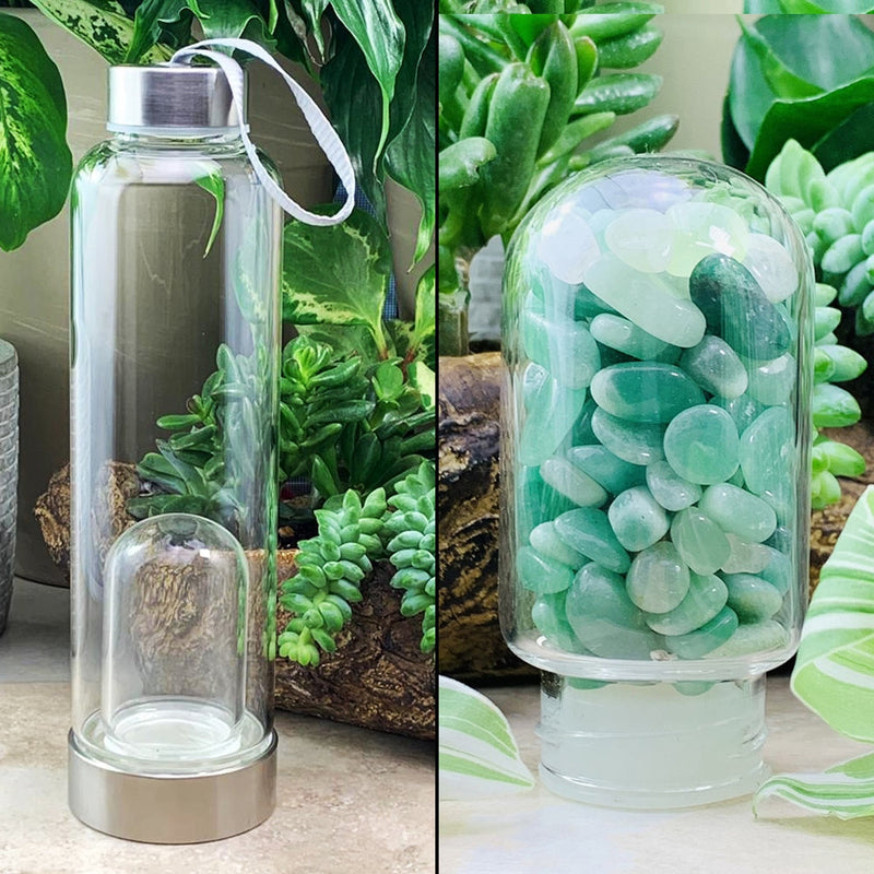 WWW NEW - PRICING -Aventurine Gem Pod Crystal Water Bottle - water