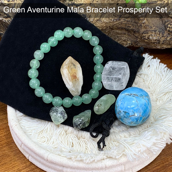 Aventurine Mala Armbånd Prosperity Pouch Set