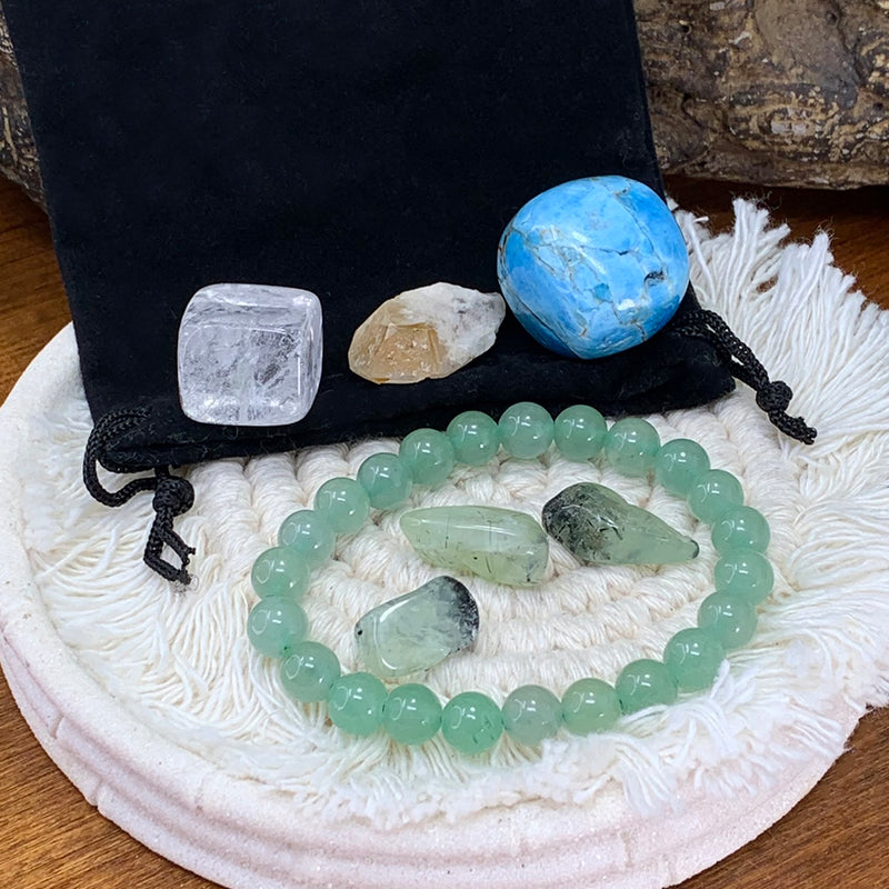 Aventurine Mala Armbånd Prosperity Pouch Set