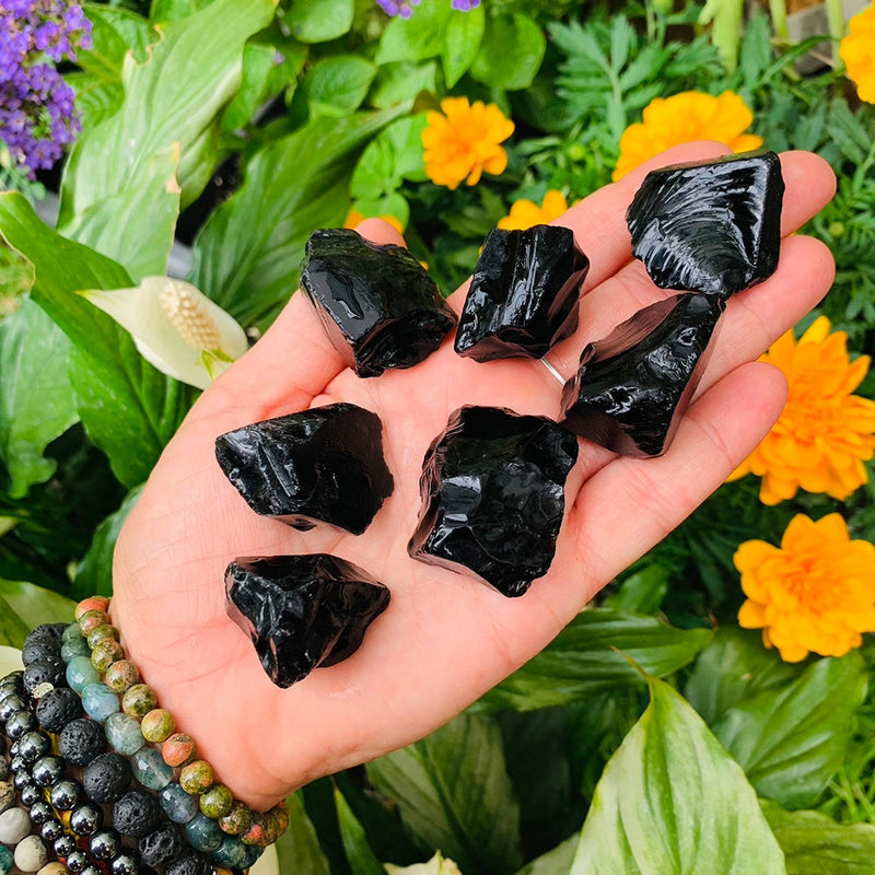 Black Obsidian Rough Natural Stone - 7 Pcs - rawstone