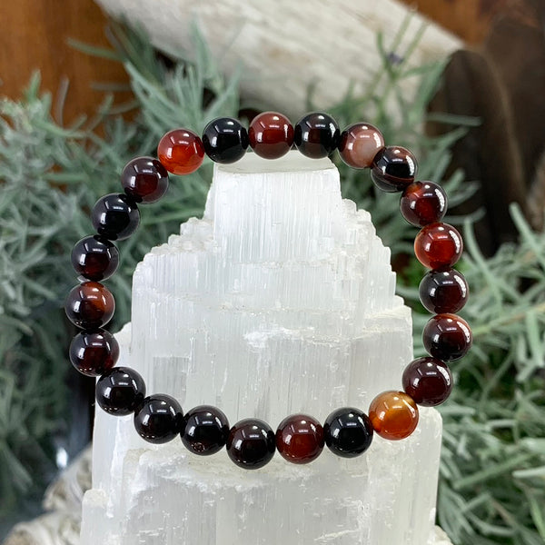 Mala Black Stripe Agate-armbånd med fløyelsveske