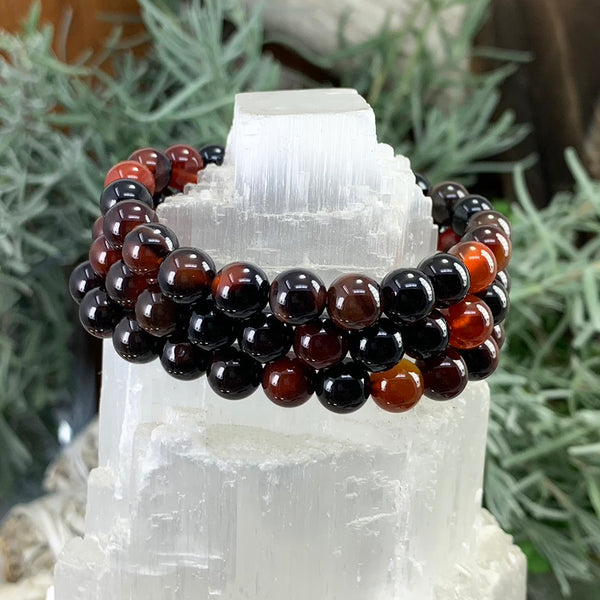 Mala Black Stripe Agate-armbånd med fløyelsveske