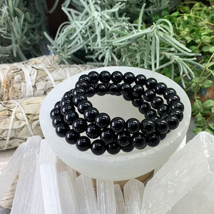 Mala-Armband aus schwarzem Obsidian mit Samtbeutel