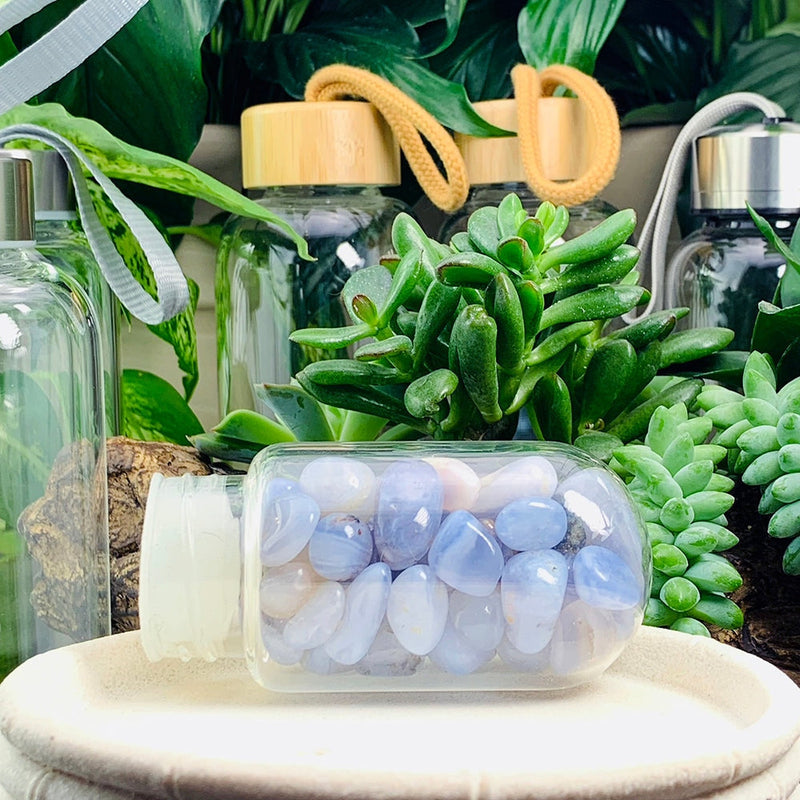 Copy of WWW - PRICING - Blue Lace Agate Mini Gemstone Pod Crystal Water Bottle - water