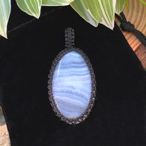 Collar Colgante Macramé De Ágata De Encaje Azul