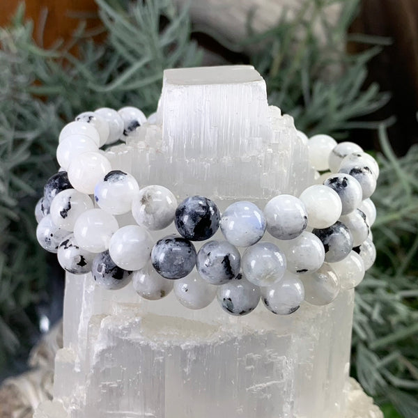 Pulsera Mala De Piedra Luna Con Bolsa De Terciopelo