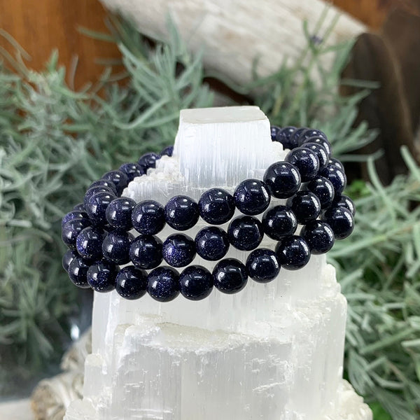 Mala-Armband aus blauem Sandstein mit Samtbeutel