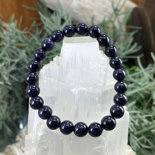 Mala-Armband aus blauem Sandstein mit Samtbeutel