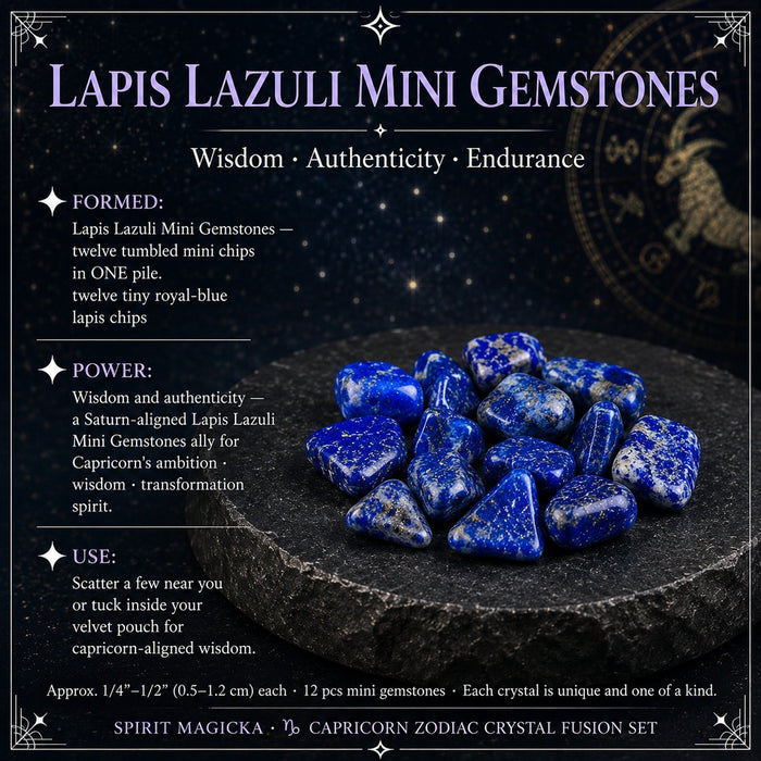 A pile of twelve small tumbled royal-blue lapis lazuli stones flecked with gold