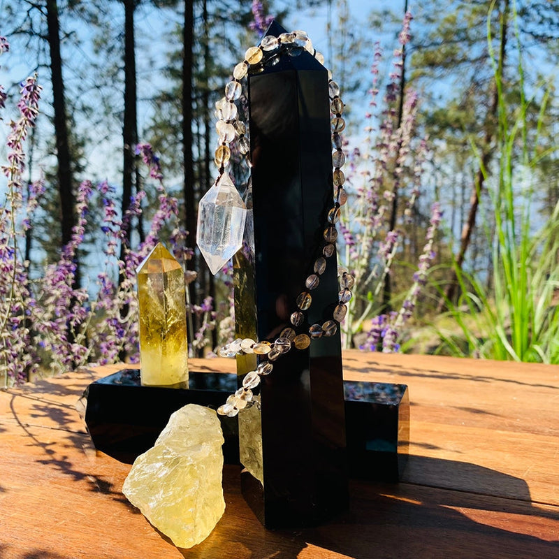 Crystal Pendant with Gemstone Bead Necklace - Citrine