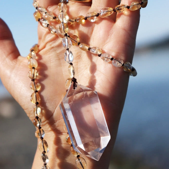 Crystal Pendant with Gemstone Bead Necklace