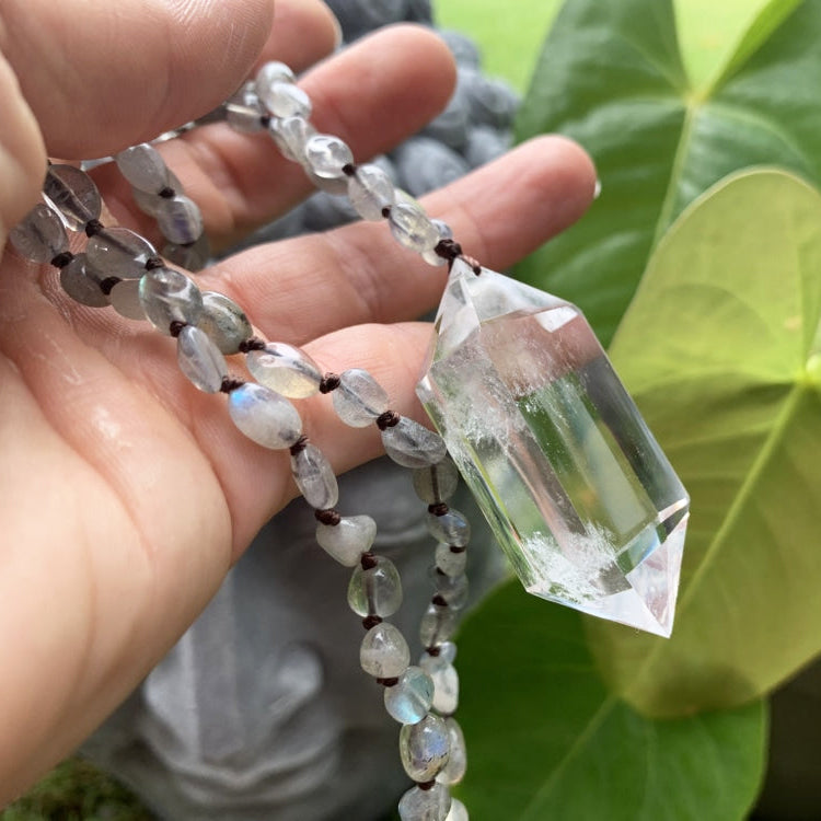 Crystal Pendant with Gemstone Bead Necklace - Labradorite