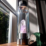 Crystal Wand Water Bottle + Protective Sleeve (Stainless Steel) - Amethyst