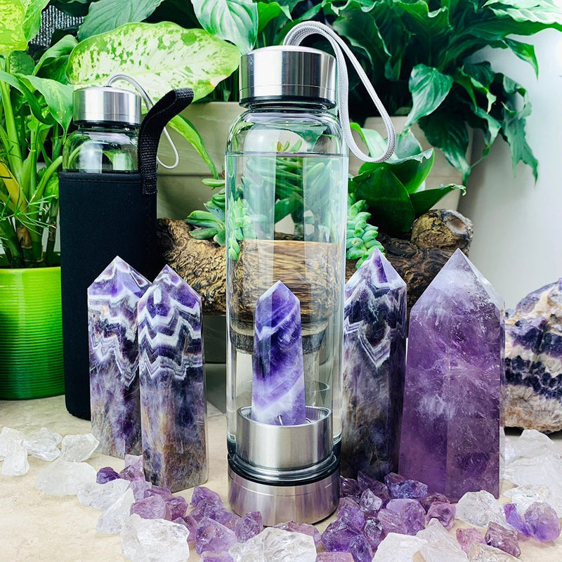 Crystal Water Bottle + Carry Case - Dream Amethyst - water