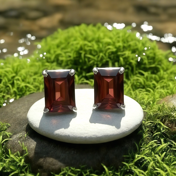 Garnet & Silver "Courage" Stud Earrings