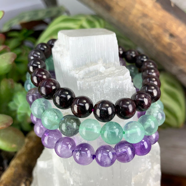 Klarhet og rolig 3-PC Crystal Mala armbåndsett