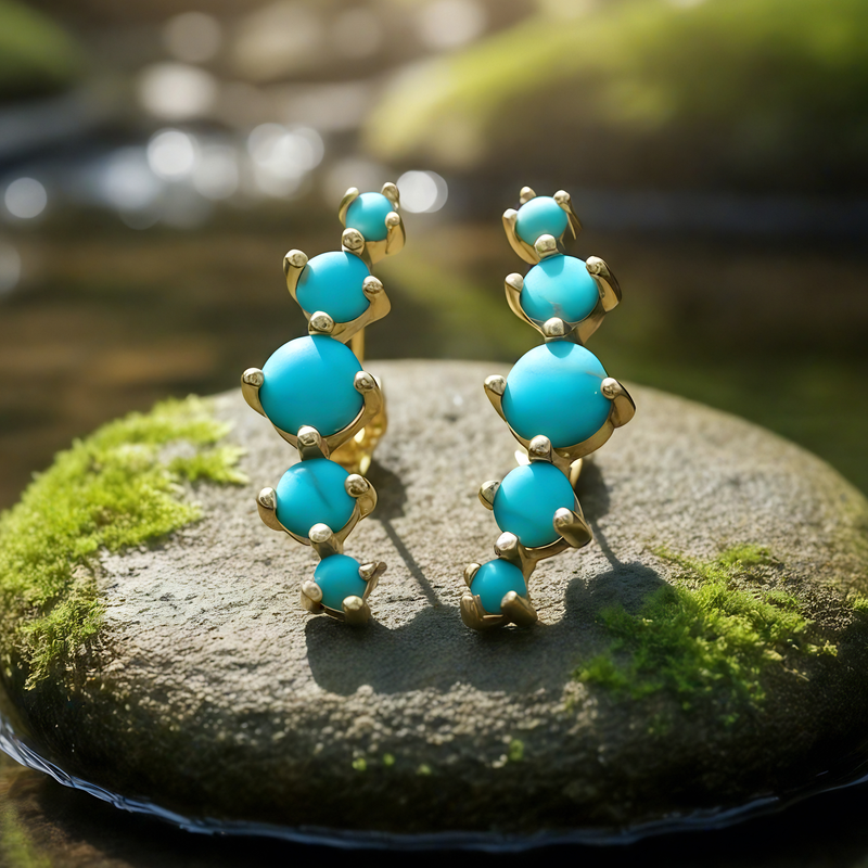 Blue Howlite & Gold Cuff Earrings
