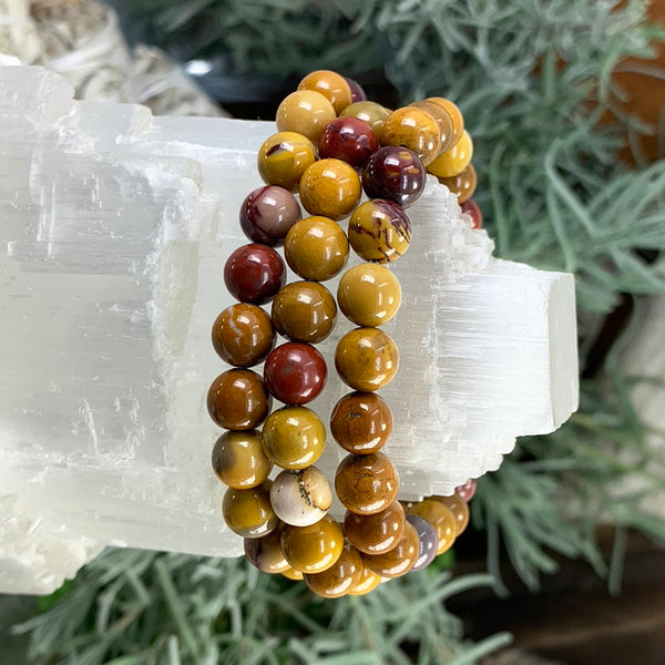 Pulsera Mala Golden Mookaite Jaspe Con Bolsa De Terciopelo